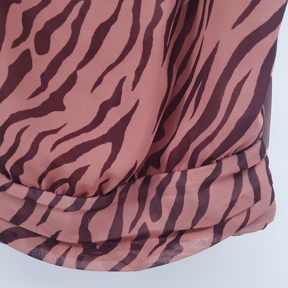 ASTR Retro Y2K Animal Mauve Zebra Blouse Top Strappy CrissCross Waist Zipper XS - Picture 4 of 13